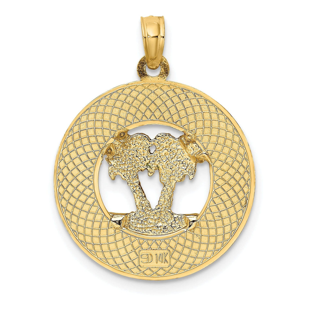 Lovely Rita's Pendants & Charms 14K Yellow Gold SARSOTA Double Palm Trees Circle Pendant