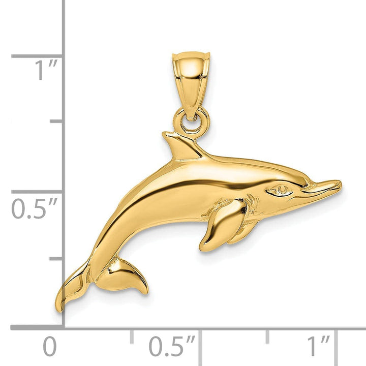 Lovely Rita's Pendants & Charms 14k Yellow Gold Solid Casted Polished Finish Swimming Dolphin Charm Pendant