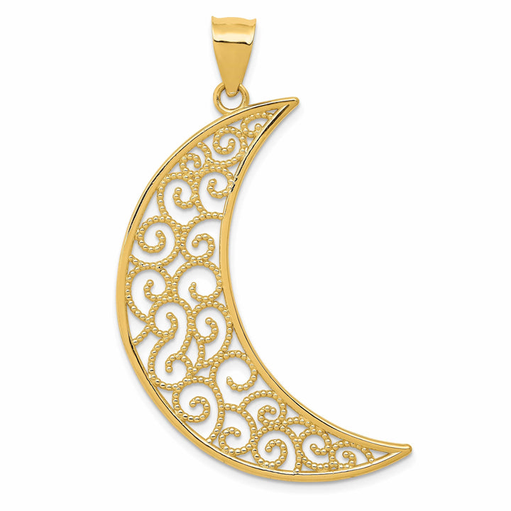Lovely Rita's Pendants & Charms 14k Yellow Gold Solid Open Back Solid Polished Finish Filigree Moon Design Charm Pendant