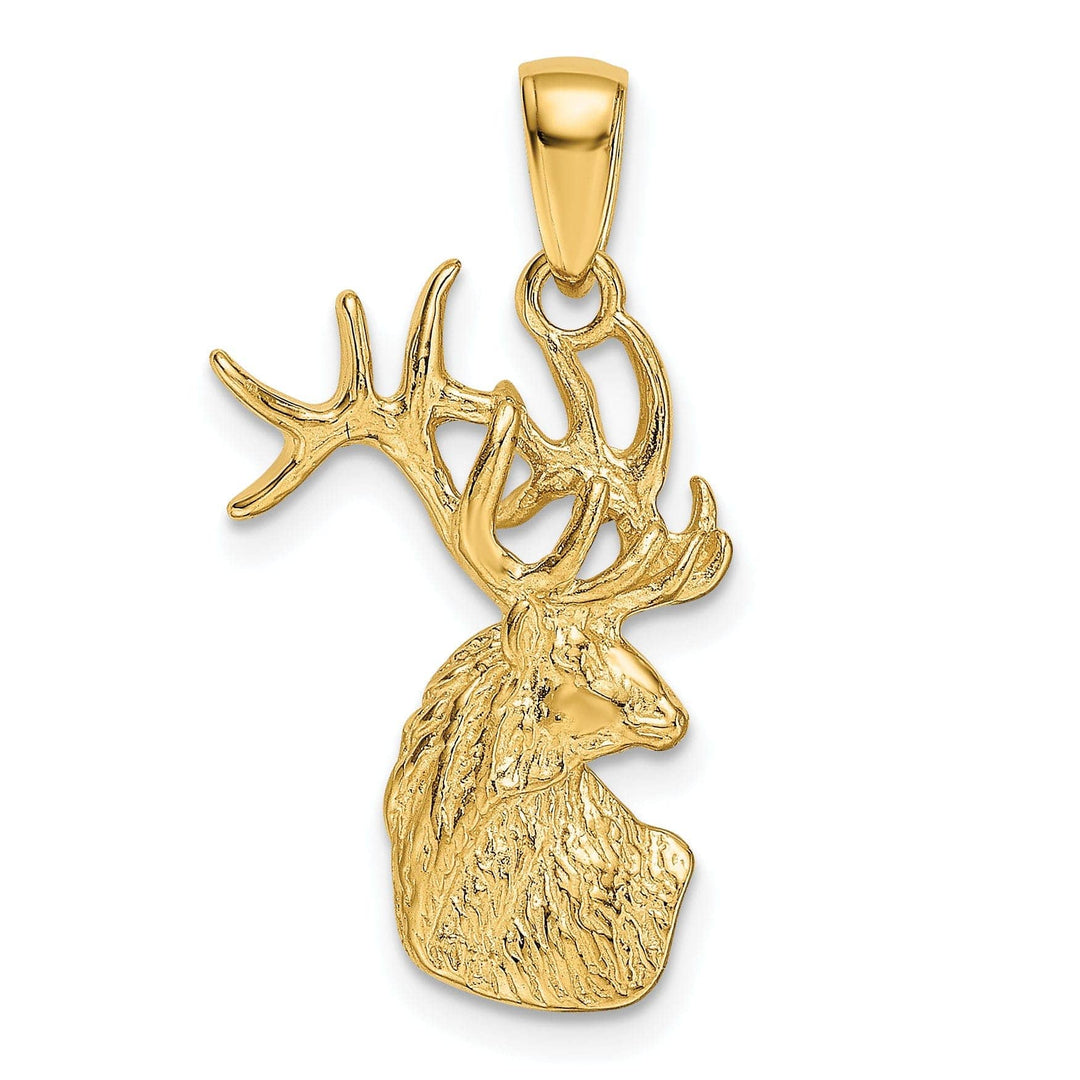 Lovely Rita's Pendants & Charms 14k Yellow Gold Solid Polished Finish Deer Head With Antlers Design Charm Pendant