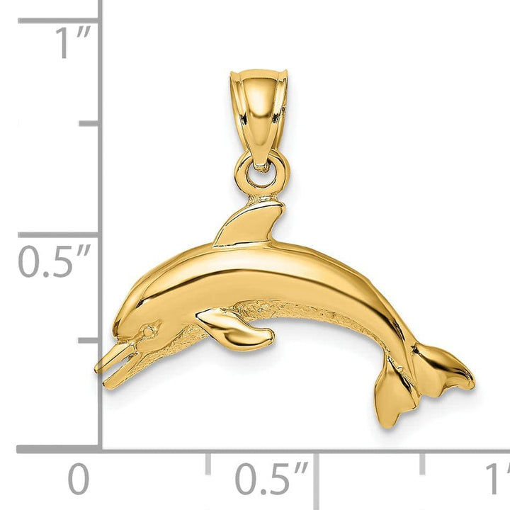 Lovely Rita's Pendants & Charms 14K Yellow Gold Textured Polished Finish Dolphin Jumping Swimming Design Charm Pendant