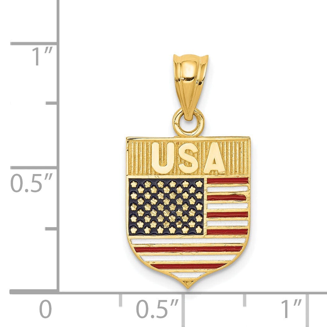 Lovely Rita's Pendants & Charms 14k Yellow Gold Textured Polished Red, White, & Blue Enamel Finish U.S.A Flag Charm Pendant
