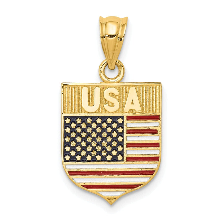 Lovely Rita's Pendants & Charms 14k Yellow Gold Textured Polished Red, White, & Blue Enamel Finish U.S.A Flag Charm Pendant
