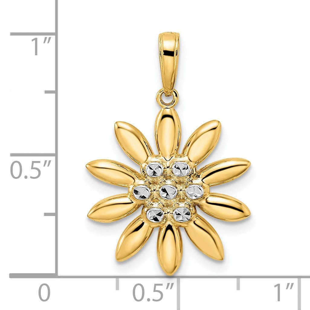 Lovely Rita's Pendants & Charms 14K Yellow Gold White Rhodium Casted Open Back Diamond-cut Solid Polished Finish Flower Charm Pendant
