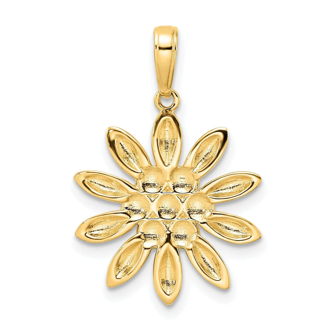 Lovely Rita's Pendants & Charms 14K Yellow Gold White Rhodium Casted Open Back Diamond-cut Solid Polished Finish Flower Charm Pendant