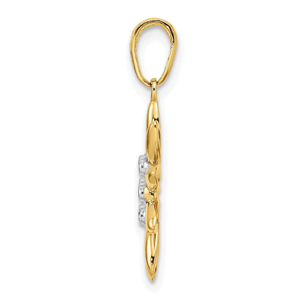 Lovely Rita's Pendants & Charms 14K Yellow Gold White Rhodium Casted Open Back Diamond-cut Solid Polished Finish Flower Charm Pendant