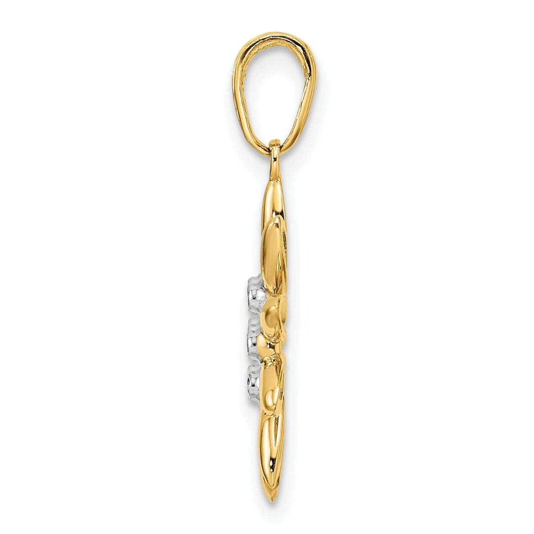 Lovely Rita's Pendants & Charms 14K Yellow Gold White Rhodium Casted Open Back Diamond-cut Solid Polished Finish Flower Charm Pendant