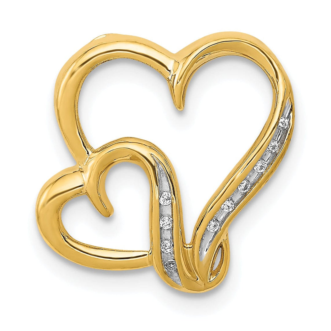 Lovely Rita's Pendants & Charms 14k Yellow Gold, White Rhodium Open Back Polished Finish 0.03-CT Diamond Double Heart Swirl Design Shape Chain Slide Pendant