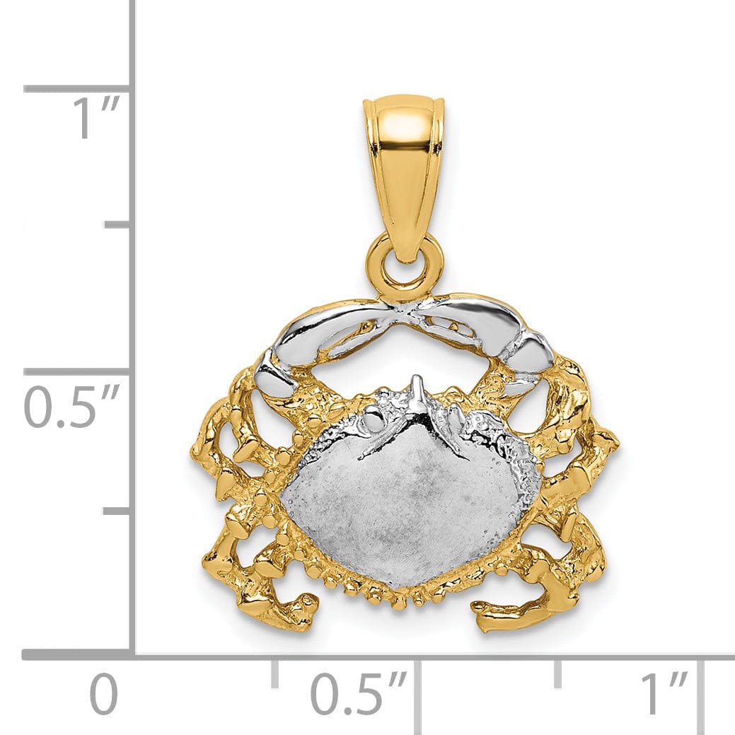 Lovely Rita's Pendants & Charms 14K Yellow Gold White Rhodium Polished Textured Finish Crab Charm Pendant