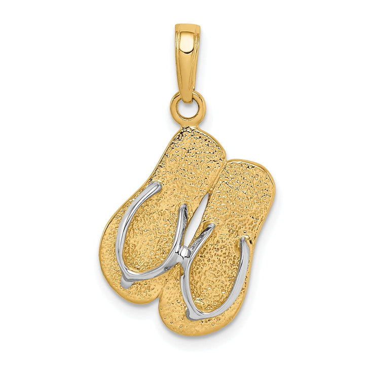 Lovely Rita's Pendants & Charms 14K Yellow Gold, White Rhodium Solid Texture Finish Large Double Flip-Flop Sandal Charm Pendant