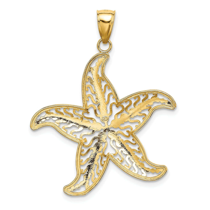 Lovely Rita's Pendants & Charms 14K Yellow Gold White Rhodium Texture Polished Finish Starfish Filigree Design Charm Pendant