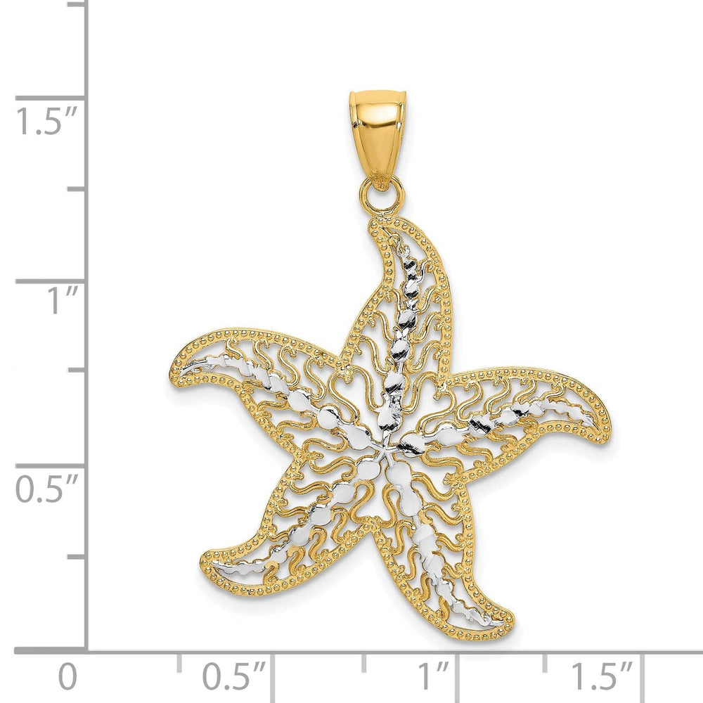 Lovely Rita's Pendants & Charms 14K Yellow Gold White Rhodium Texture Polished Finish Starfish Filigree Design Charm Pendant