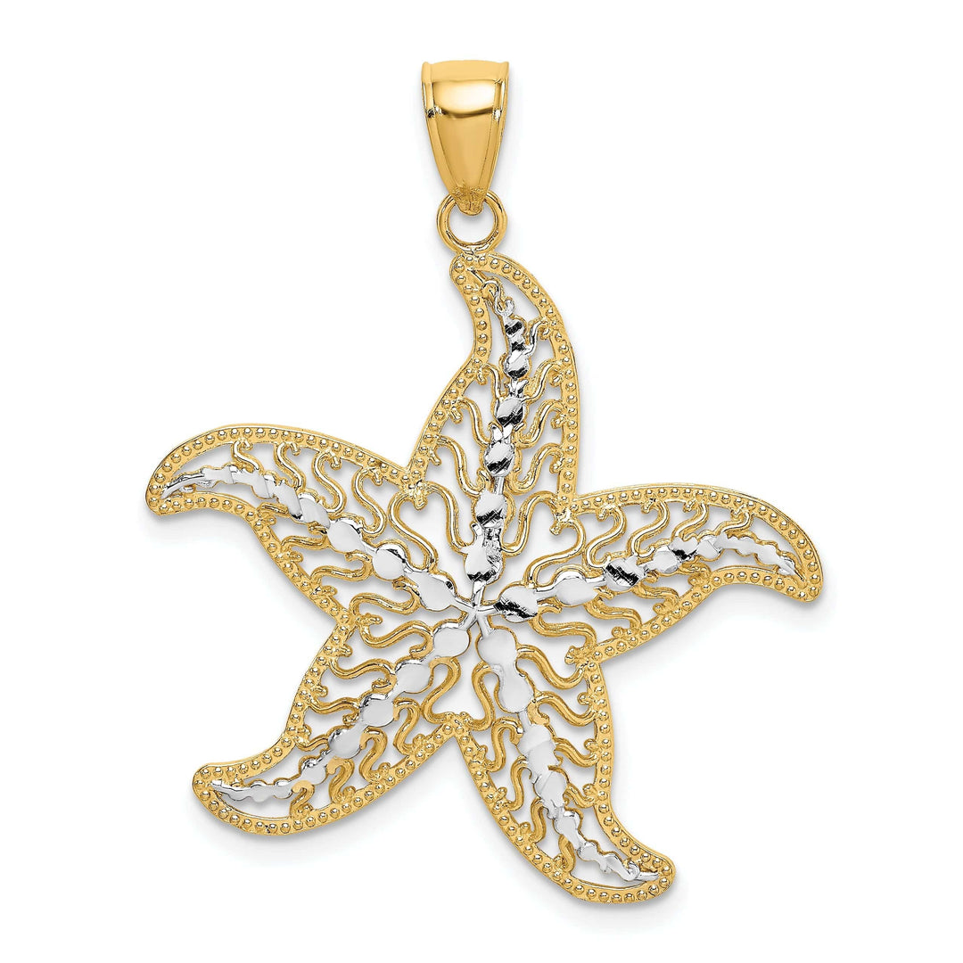 Lovely Rita's Pendants & Charms 14K Yellow Gold White Rhodium Texture Polished Finish Starfish Filigree Design Charm Pendant