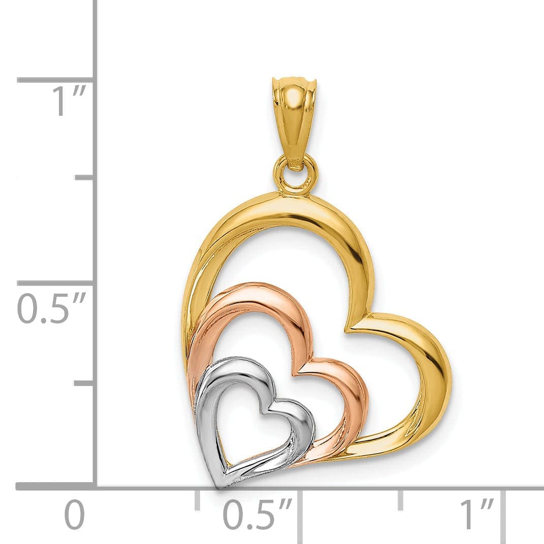 Lovely Rita's Pendants & Charms 14K Yellow Rose Gold Solid Triple Hearts in Heart Pendant