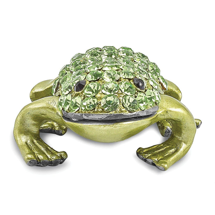 Luxury Giftware by Jere Pendants & Charms Bejeweled Green Black Silver Tone Color HOPPER Green Frog Trinket Box