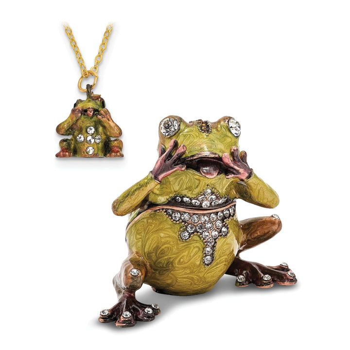 Luxury Giftware by Jere Pendants & Charms Bejeweled Green, Pink Color Finish OH MY Expressive Frog Trinket Box