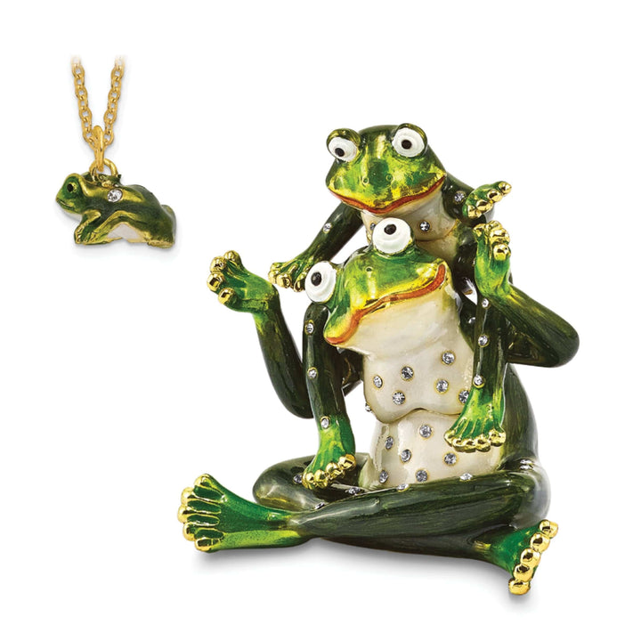 Luxury Giftware by Jere Pendants & Charms Bejeweled Multi Color Finish MAMA & TAD Frog Mother Child Trinket Box