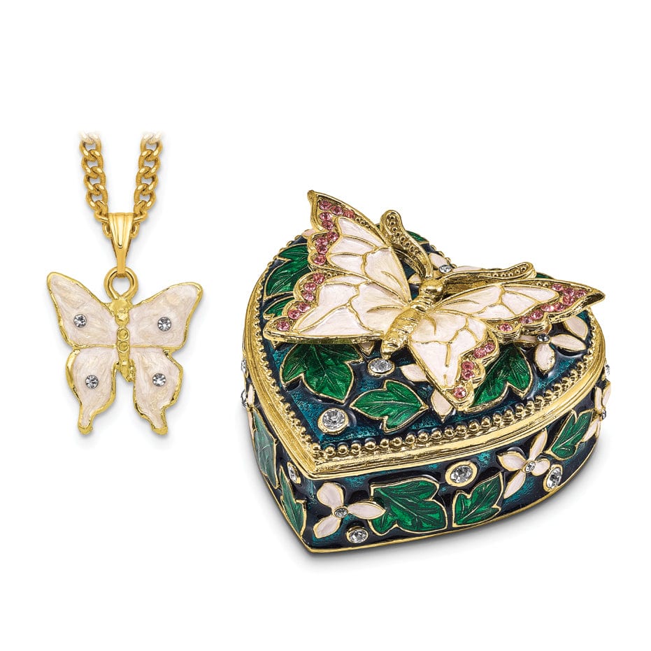 Luxury Giftware by Jere Pendants & Charms Bejeweled Pewter BLUSH Pink Butterfly on Heart Trinket Box Design