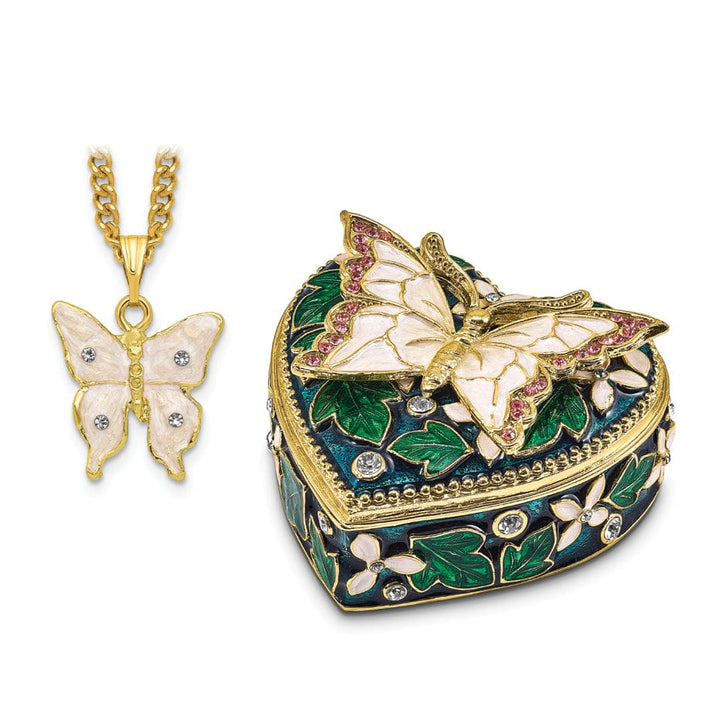 Luxury Giftware by Jere Pendants & Charms Bejeweled Pewter BLUSH Pink Butterfly on Heart Trinket Box Design