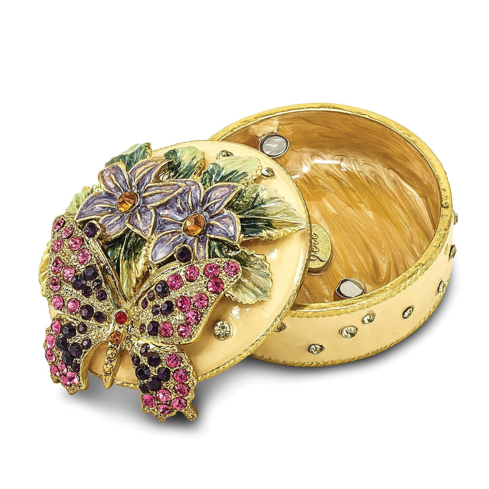 Luxury Giftware by Jere Pendants & Charms Bejeweled Pewter FLORIAN Butterfly & Floral Box Trinket Box Design