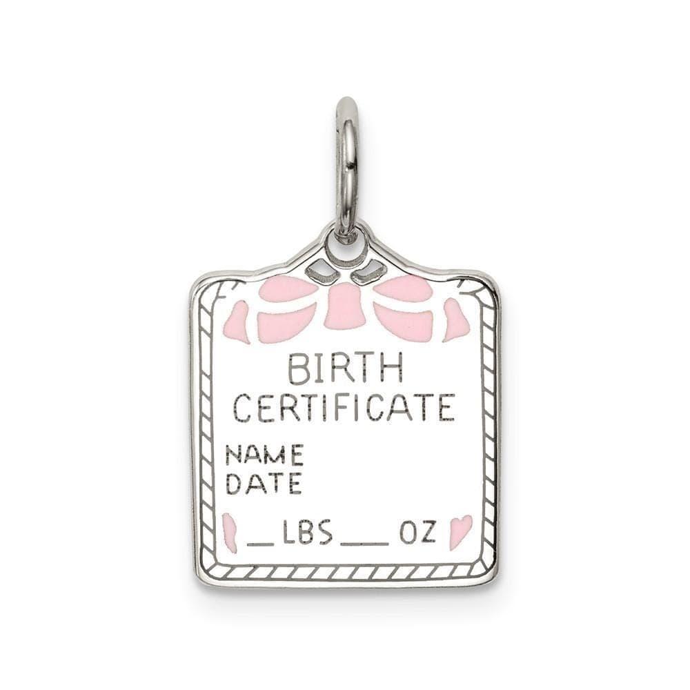 Lovely Rita's Pendants & Charms No Engraving Sterling Silver Pink Birth Certificate Charm