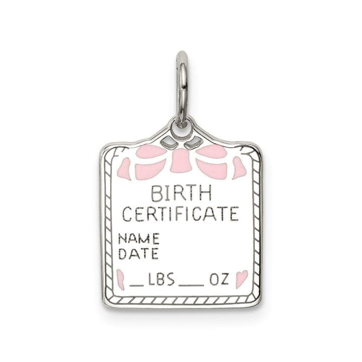 Lovely Rita's Pendants & Charms No Engraving Sterling Silver Pink Birth Certificate Charm