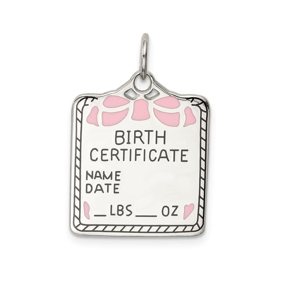 Lovely Rita's Pendants & Charms No Engraving Sterling Silver Pink Birth Certificate Charm