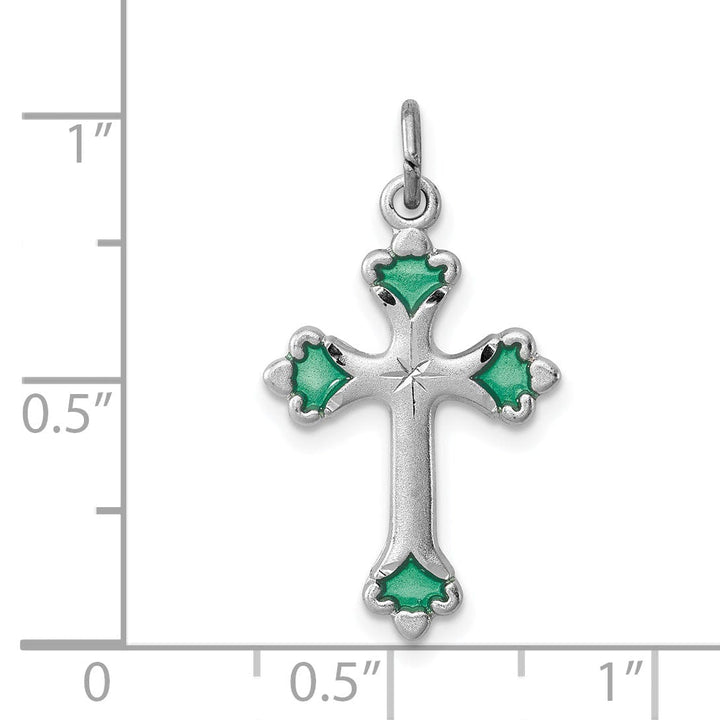 Lovely Rita's Pendants & Charms Sterling Silver Green Enameled Budded Cross Charm