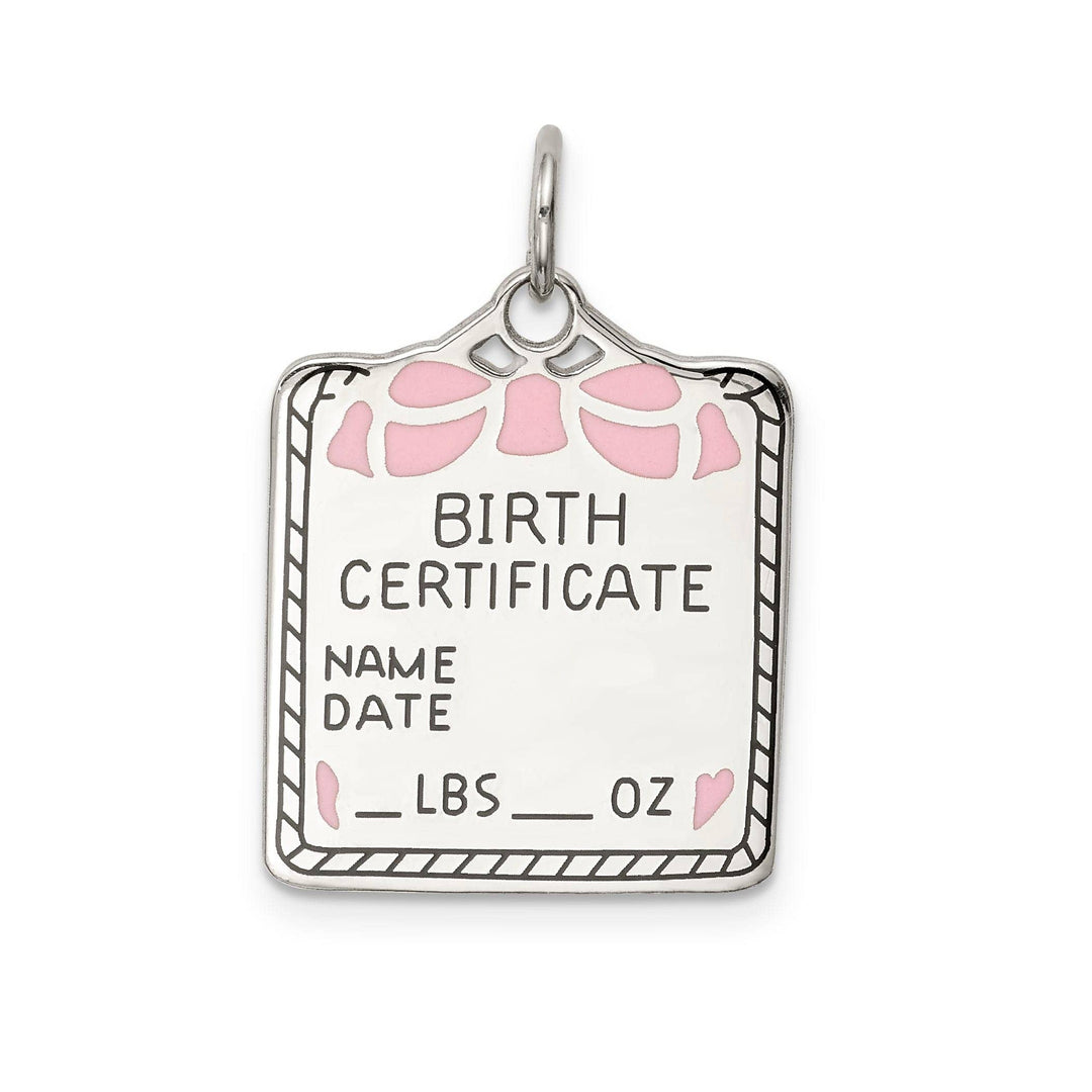 Lovely Rita's Pendants & Charms Sterling Silver Pink Birth Certificate Charm