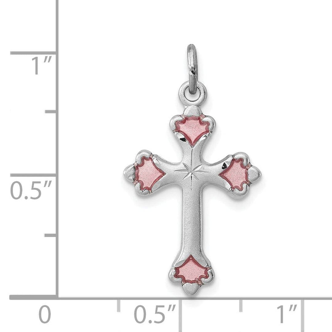 Lovely Rita's Pendants & Charms Sterling Silver Pink Enameled Budded Cross Charm