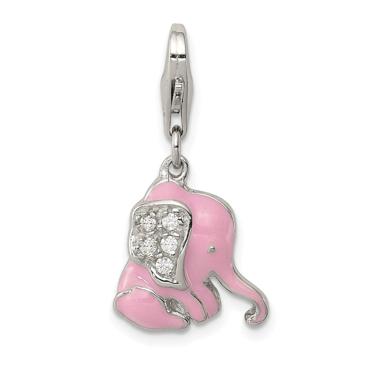 Lovely Rita's Pendants & Charms Sterling Silver Pink Enameled CZ Elephant Charm