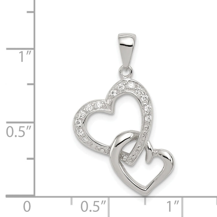 Lovely Rita's Pendants & Charms Sterling Silver Polished CZ Double Heart Charm