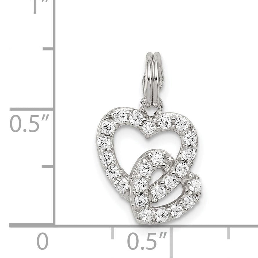 Lovely Rita's Pendants & Charms Sterling Silver Polished CZ Double Heart Charm