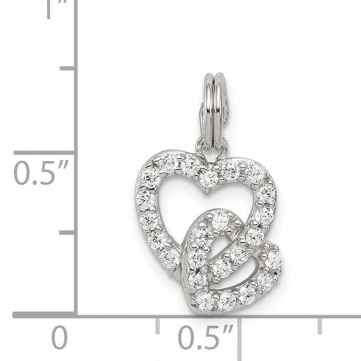 Lovely Rita's Pendants & Charms Sterling Silver Polished CZ Double Heart Charm