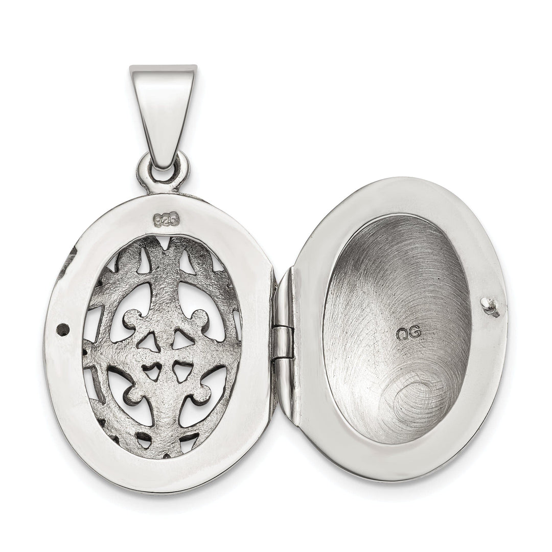 Lovely Rita's Pendants & Charms Sterling Silver Polished Filigree 17mm Oval Locket
