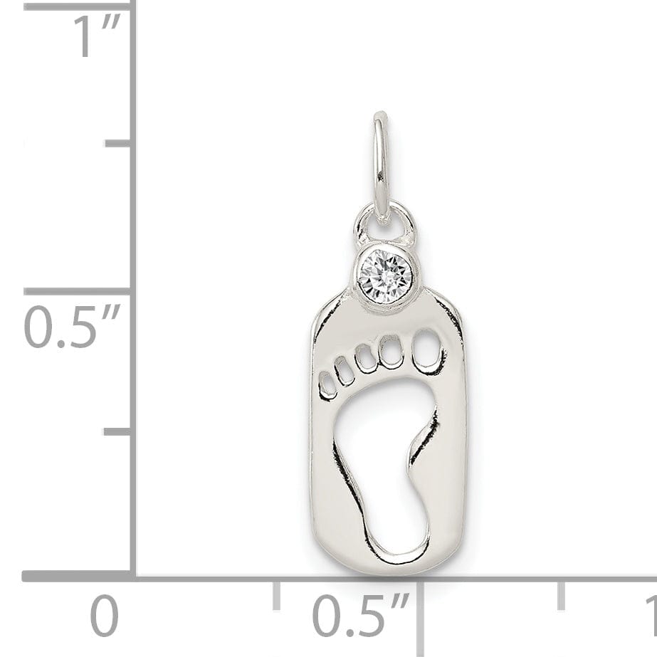 Lovely Rita's Pendants & Charms Sterling Silver Polished Footprint C.Z Charm