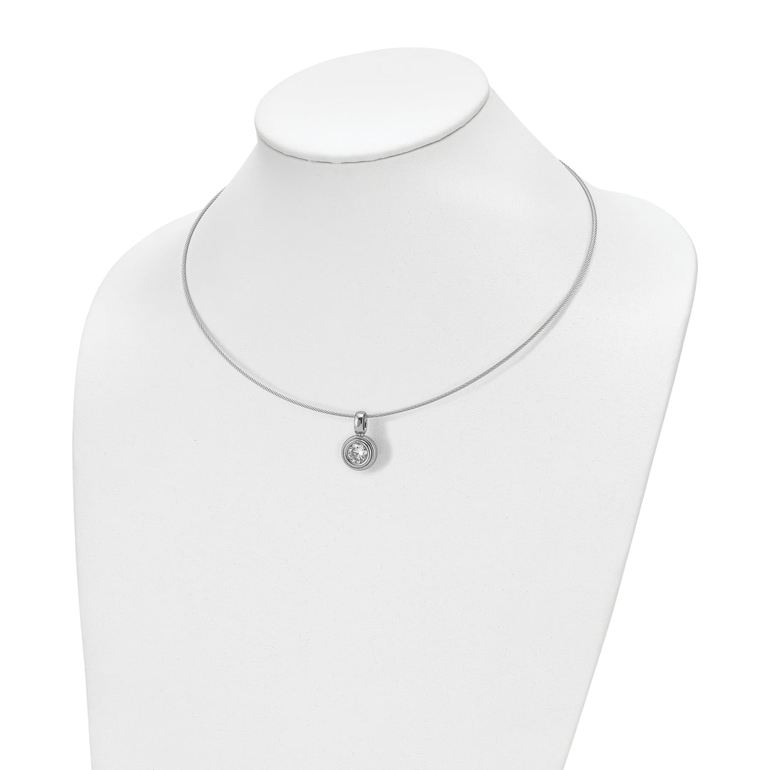 Chisel Pendants & Charms Titanium C.Z Pendant Steel Wire Necklace