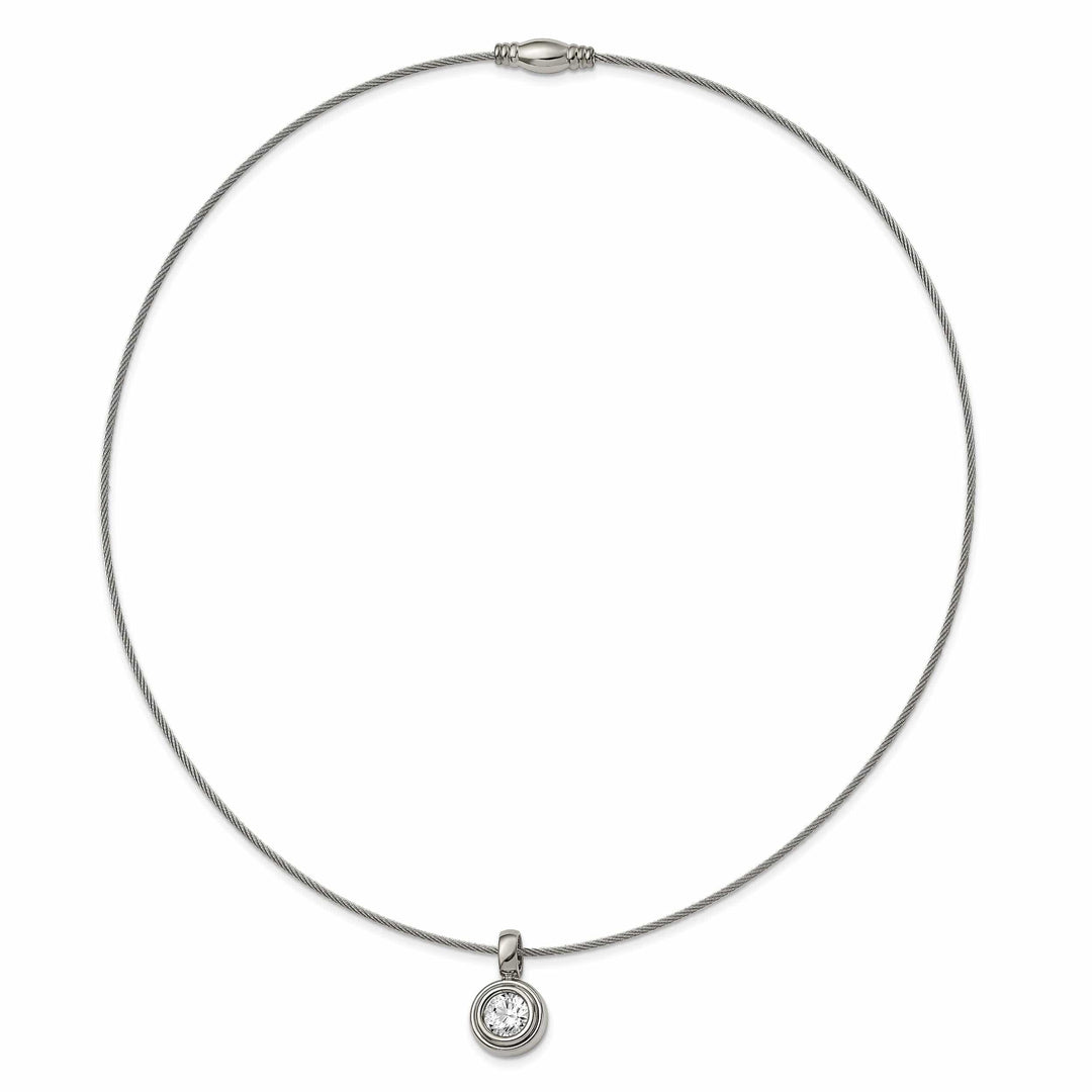 Chisel Pendants & Charms Titanium C.Z Pendant Steel Wire Necklace