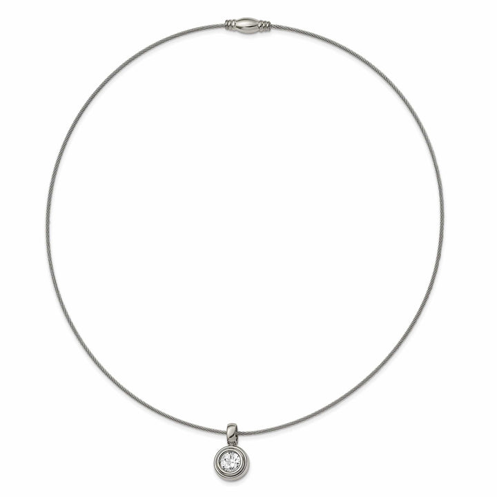 Chisel Pendants & Charms Titanium C.Z Pendant Steel Wire Necklace