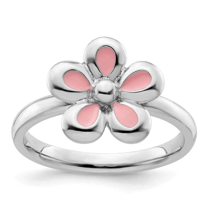 Stackable Expressions Pin Size 5 Sterling Silver Pink Enameled Flower Ring