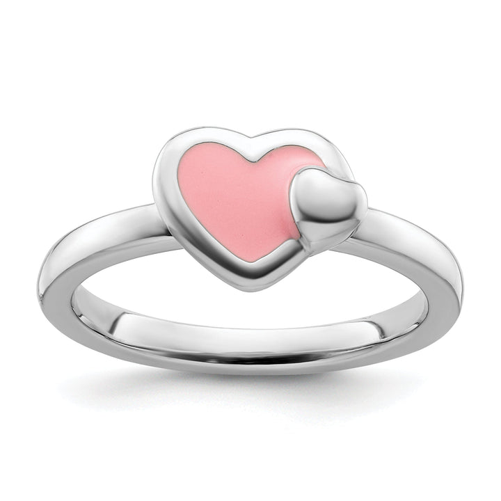 Stackable Expressions Pin Size 5 Sterling Silver Pink Enameled Heart Ring