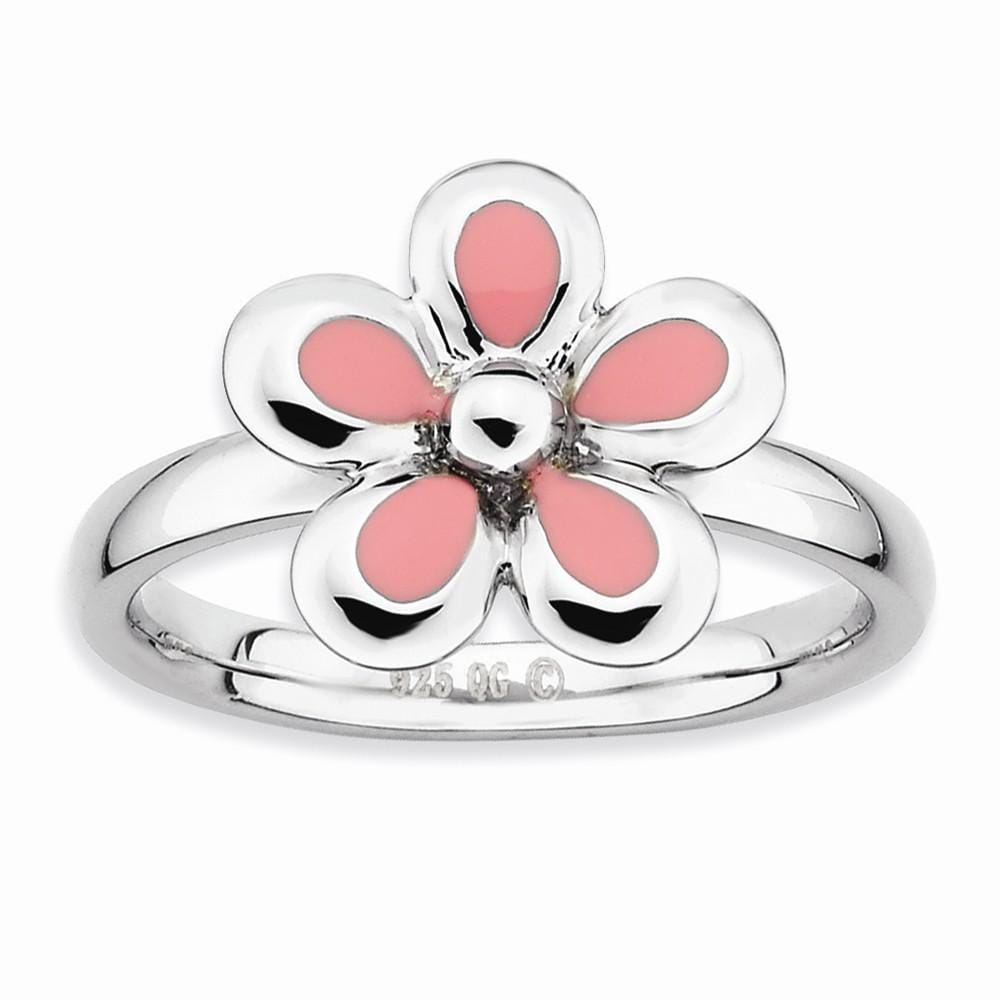 Stackable Expressions Pin Sterling Silver Pink Enameled Flower Ring
