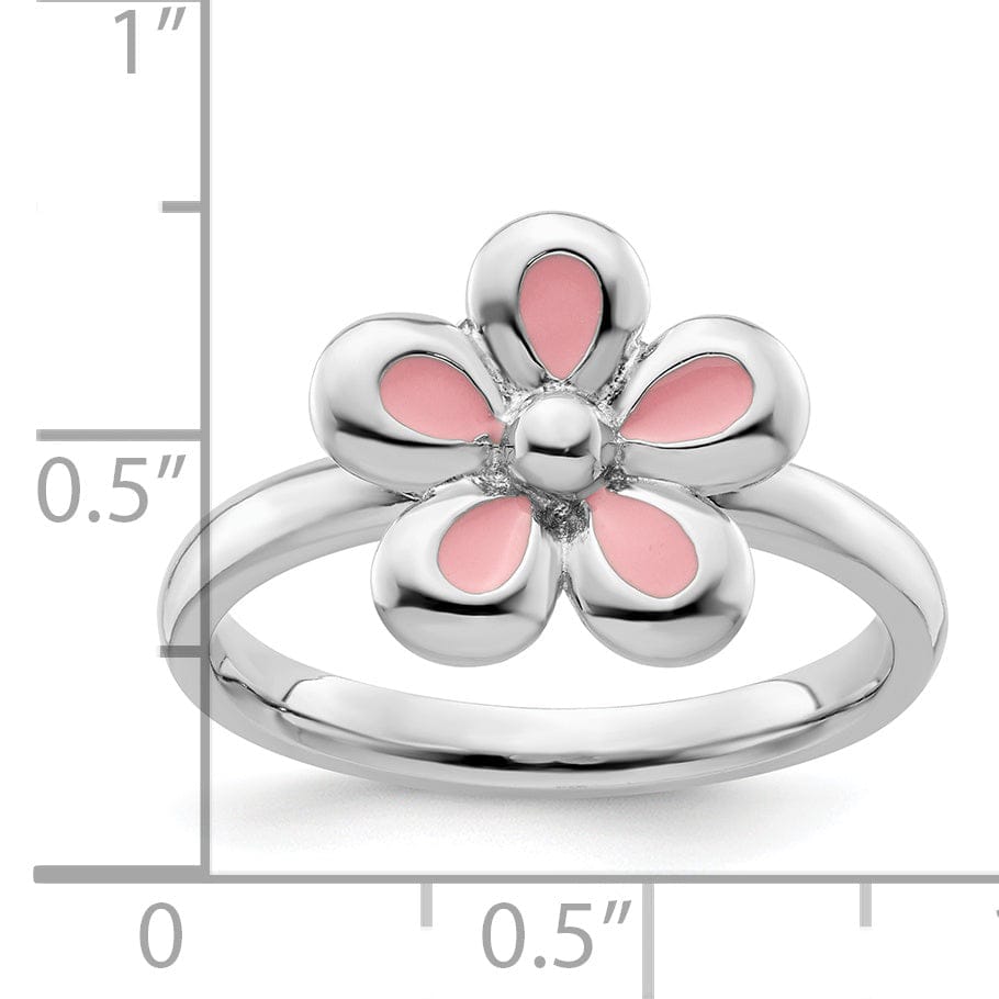 Stackable Expressions Pin Sterling Silver Pink Enameled Flower Ring