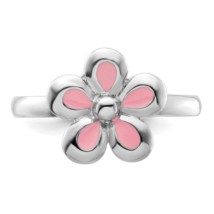 Stackable Expressions Pin Sterling Silver Pink Enameled Flower Ring