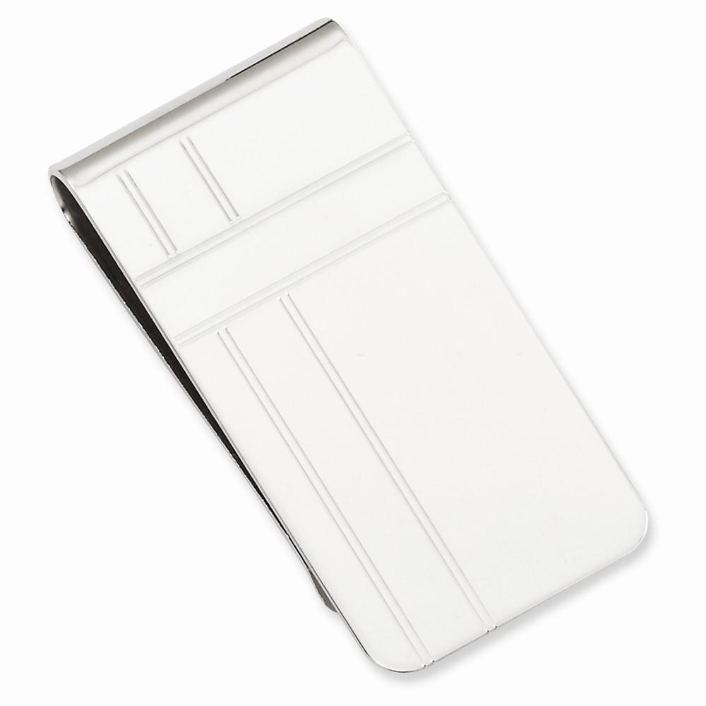 Rhodium Plated Criss Cross Design Engravable Money Clip
