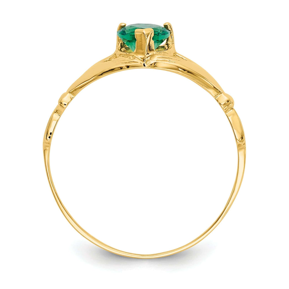 Lovely Rita's Ring 14kt yellow gold ladies green C.Z claddagh ring