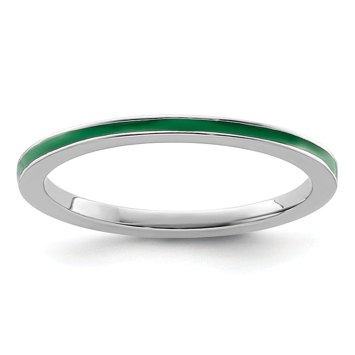 Stackable Expressions Ring Size 5 Sterling Silver Green Enameled 1.5MM Ring
