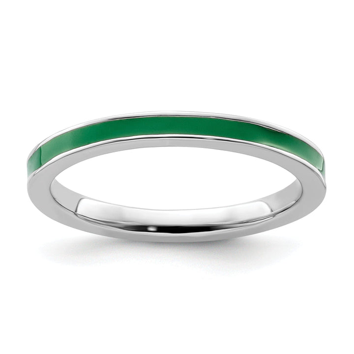 Stackable Expressions Ring Size 5 Sterling Silver Green Enameled 2.25MM Ring