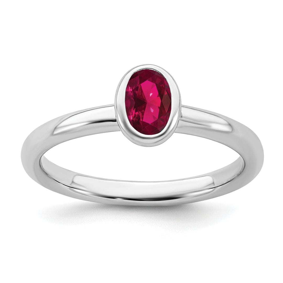 Stackable Expressions Ring Size 5 Sterling Silver Oval Created Ruby Ring