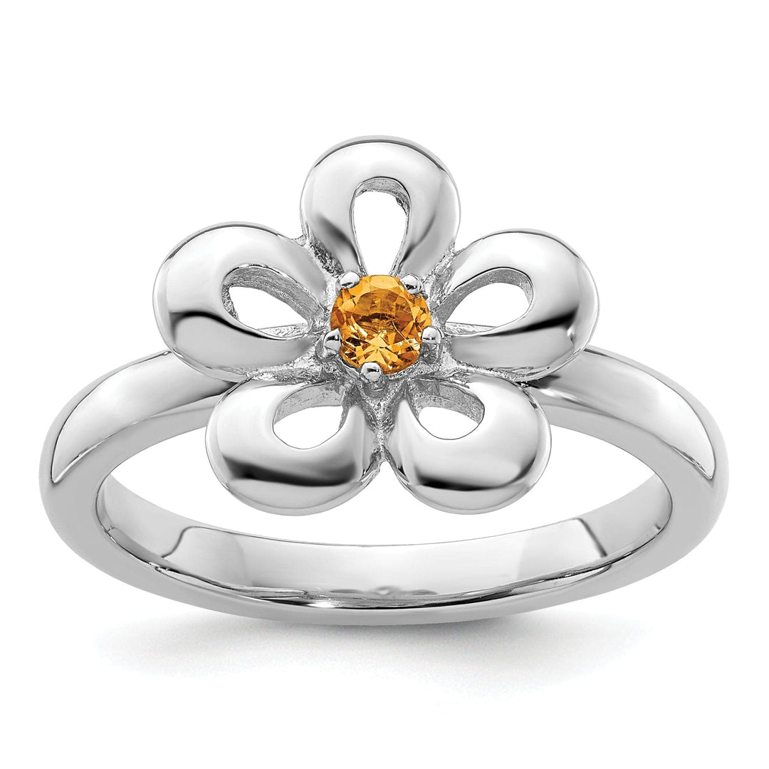 Stackable Expressions Ring Size 5 Sterling Silver Polished Citrine Flower Ring